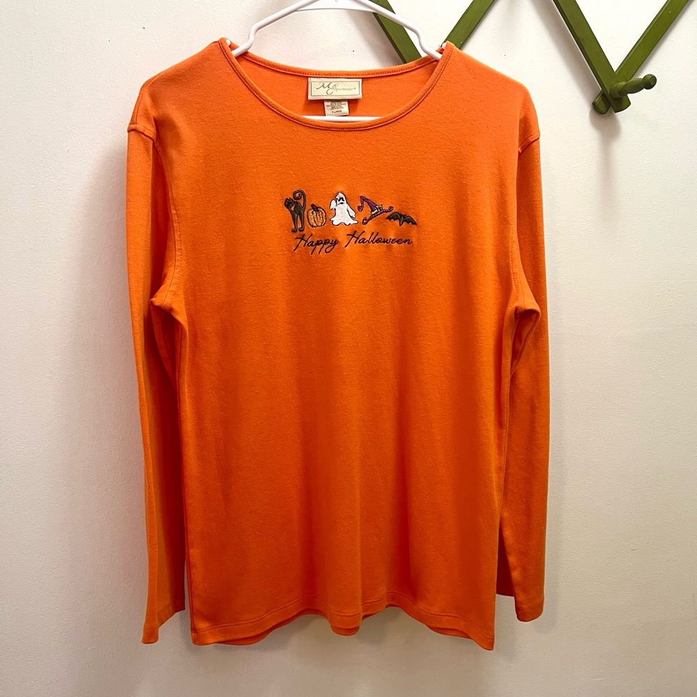 90s Vintage π M & C Sportswear βHappy Halloweenβ AppliquΓ© Long-Sleeve Tee
